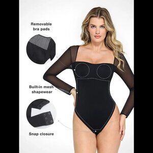 Popilush Shapewear NWT Mesh Sleeve Square Neck Sculpting Bodysuit L